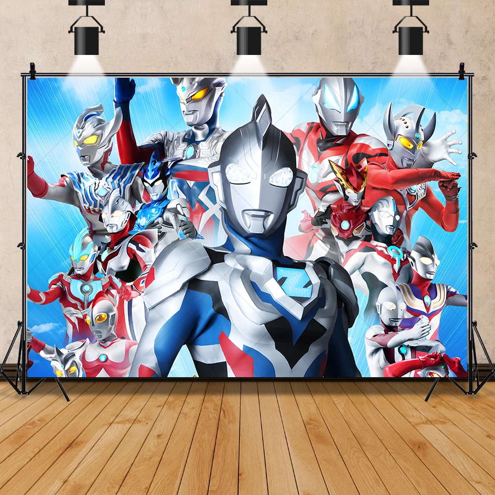 Ultraman Warrior Banner Backdrop Custom Childhood Cartoon Children Room Birthday Photography Poster Decoration Studio Background