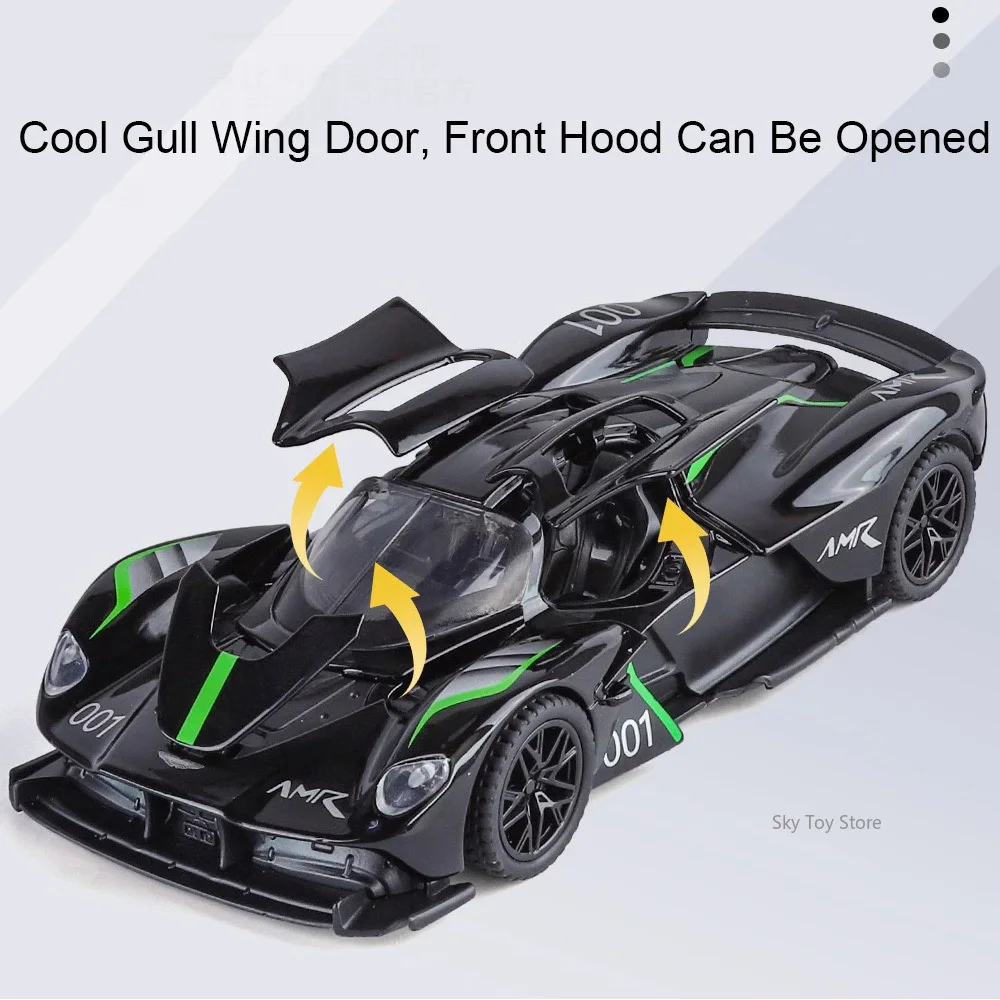 1:32 Valkyrie DB12 Supercar Druckguss-Legierungsmodell, Spielzeug, Ton und Licht, zurückziehbare Türen, geöffnete Miniaturfahrzeuge, Sammeln von Hobbys