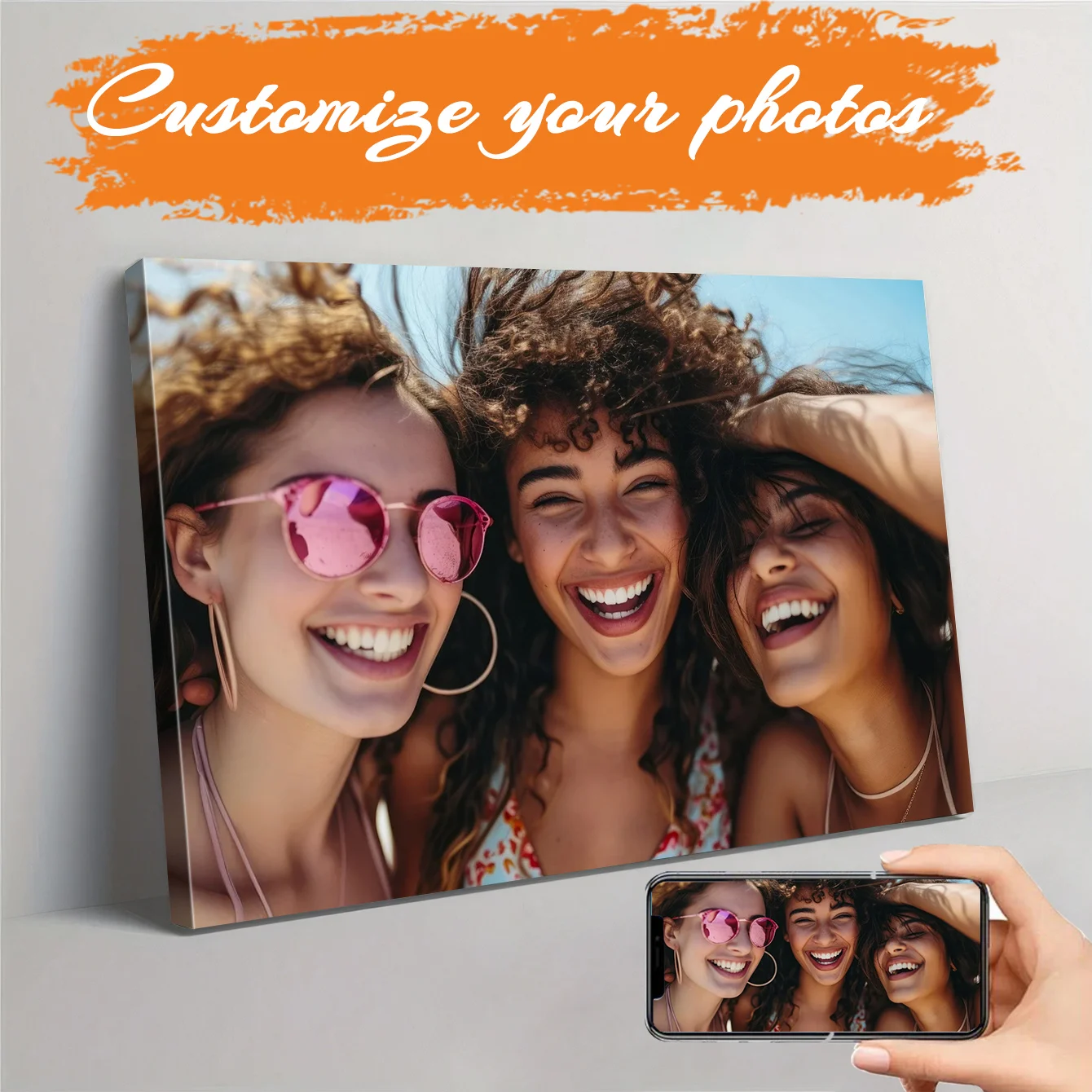 1 Pc Customized Photos on Canvas with DIY Wood Frame or frameless poster,Personalized Custom Photos for Your Lover，Custom Poste