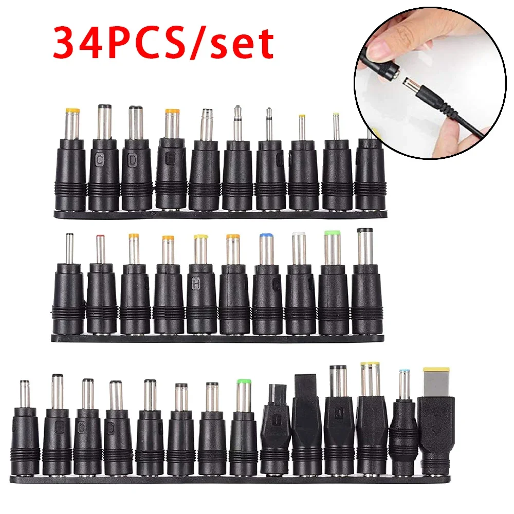 34pcs Universal 5.5mmx2.1mm DC AC Power Adapter Tips Connector Kit for Thinkpad Asus Laptop Power Supply Plug Jack Set 8/10pcs