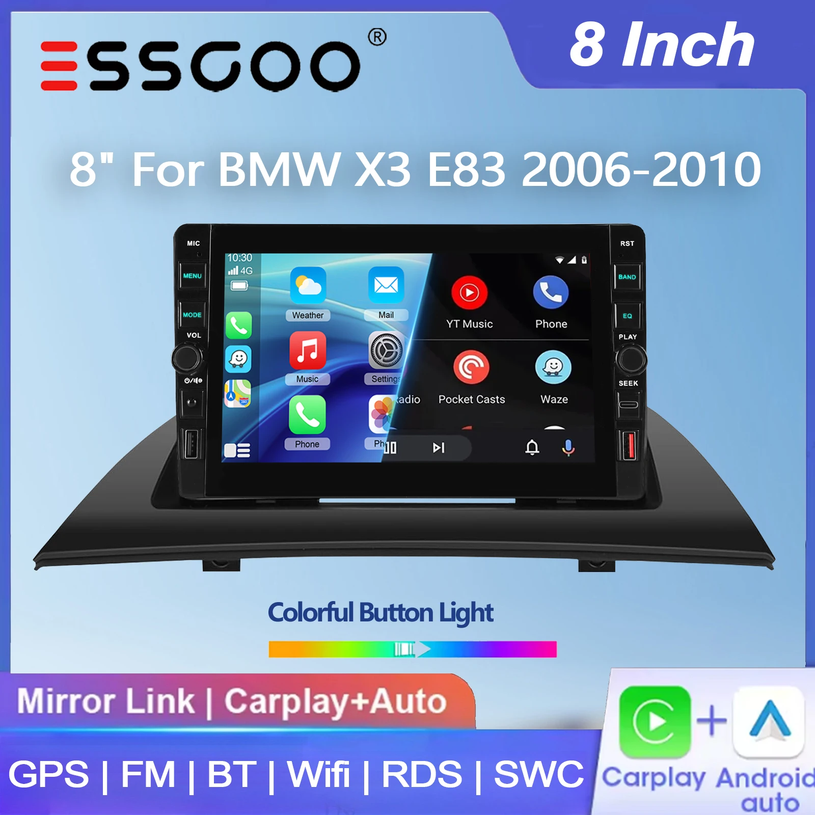ESSGOO 8" Android 15 4+64G Autoradio per BMW X3 E83 2006-2010 con Carplay Wireless, Android Auto, Navigazione GPS, USB e Type-C, FM, Bluetooth, WiFi, RDS, SWC, Lettore Multimediale Video, Schermo
