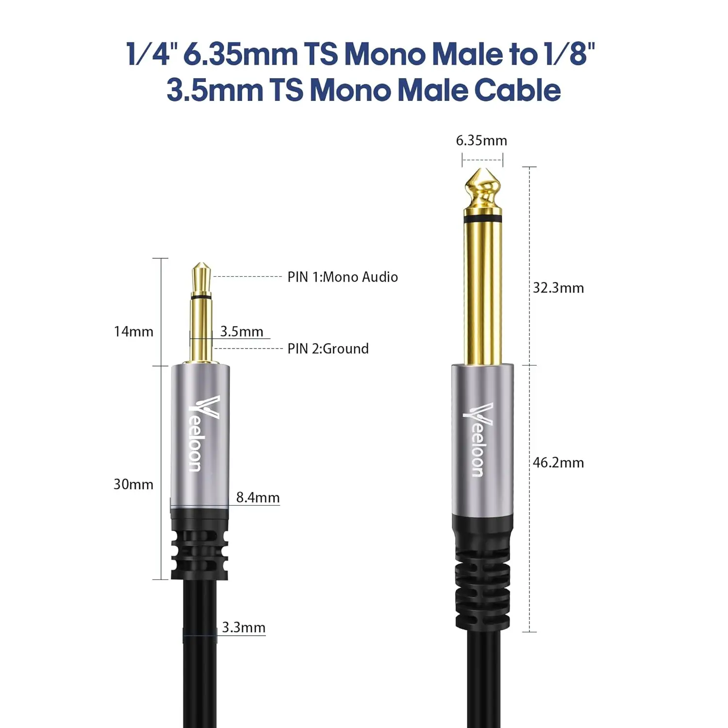 Gold-Plated Pure Copper 6.35mm 1/4 