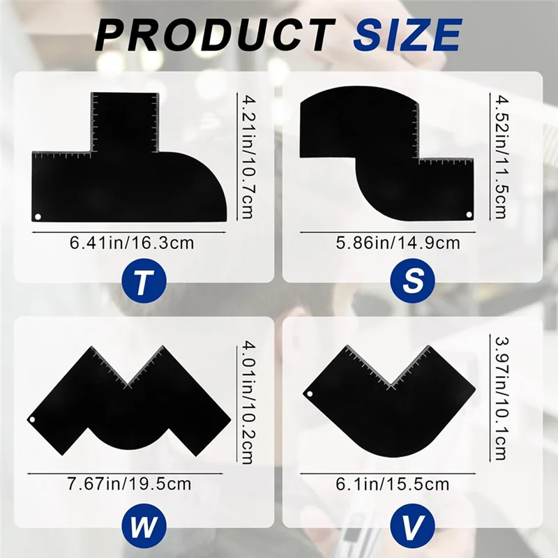 A63P Top For Hairline Shaping Enhancement 4Pcs Barber Set With For Barbers Card Featuring Measurement Indicators, For Barbers To