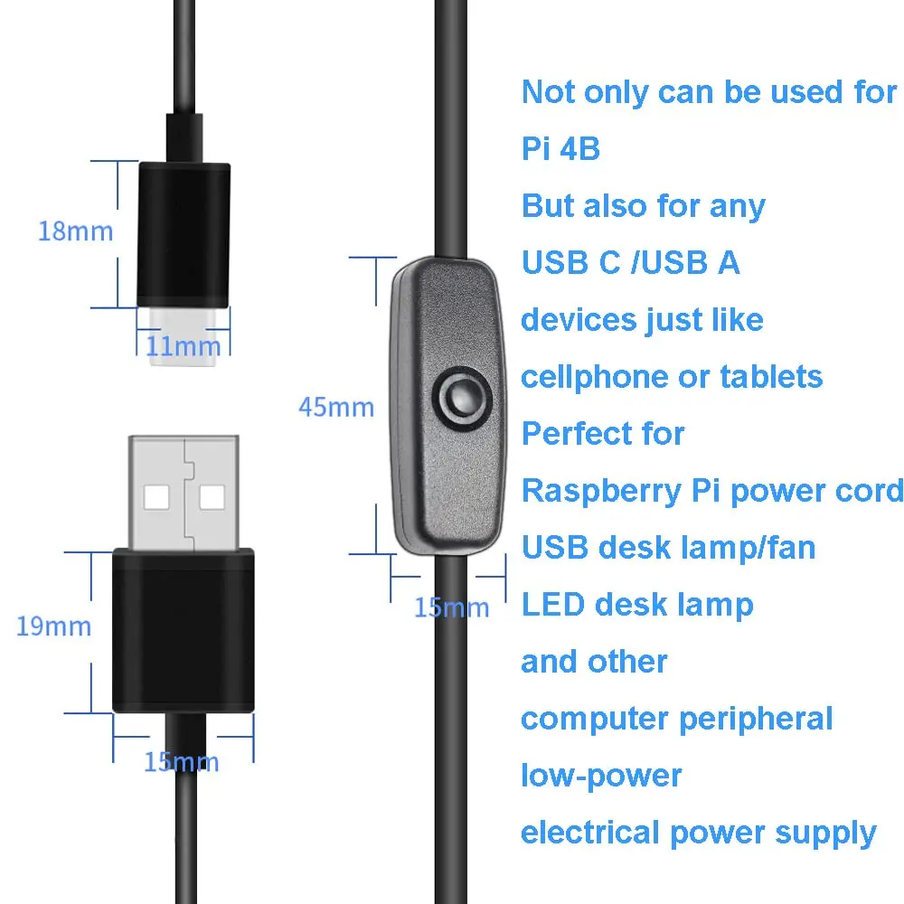 Для Raspberry Pi 4, высококачественный кабель питания USB-переключателя типа C, USB-кабель питания, устройство переключателя питания 5 В, 3 А (1 упаковка)