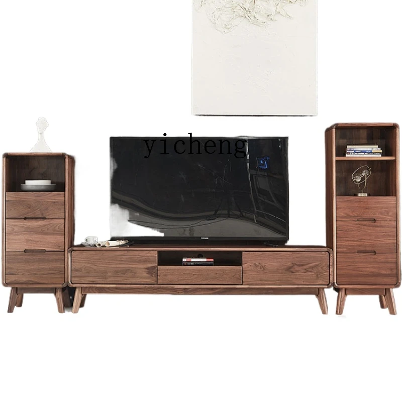 

ZK Walnut TV Combination Low and High Cabinet Living Room Art Simple Storage Cabinet