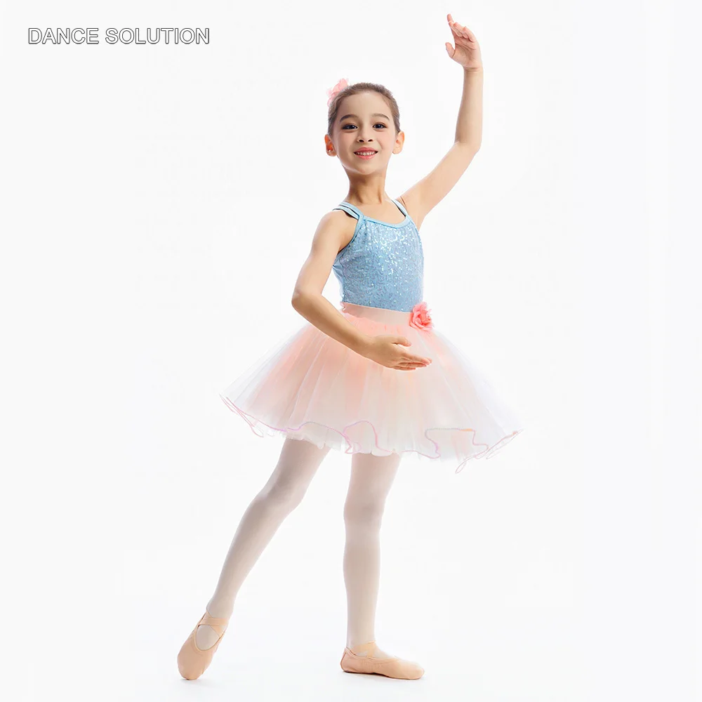Child & Kids Ballet Performance Tutu C25020 Pale Blue Sequin Spandex Bodice with Pale Pink& Ivory Tulle Skirt