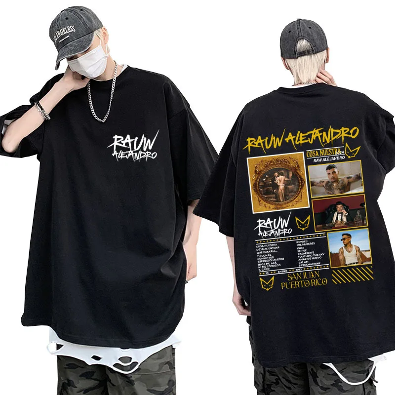 Singer Rauw Alejandro Album Cosa Nuestra T Shirt Men's Clothing Fashion Vintage Cotton T-shirt Hip Hop Oversized Tshirts Tops