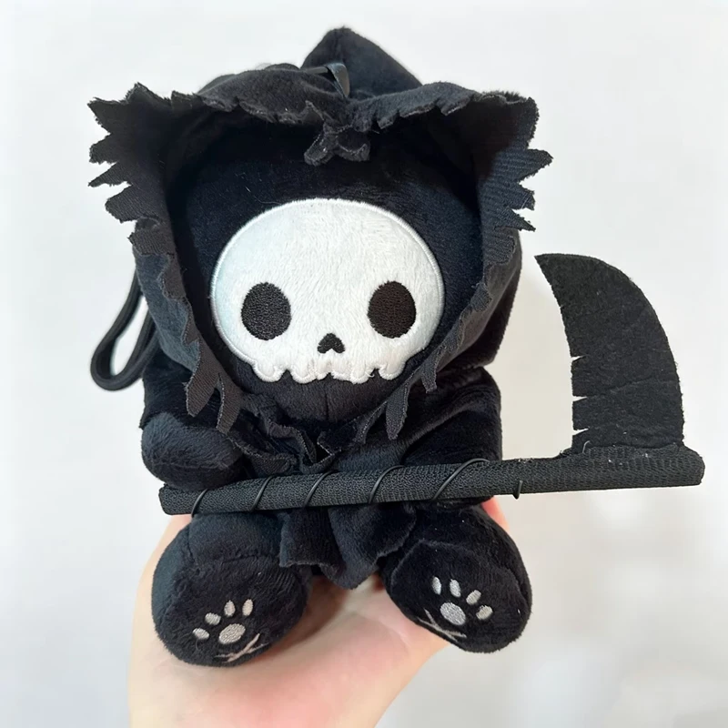 20cm Skull Reaper Cat Plush Pendant Soft Stuffed Doll Key Chain Backpack Hanging Ornament Creative Halloween Birthday Gift