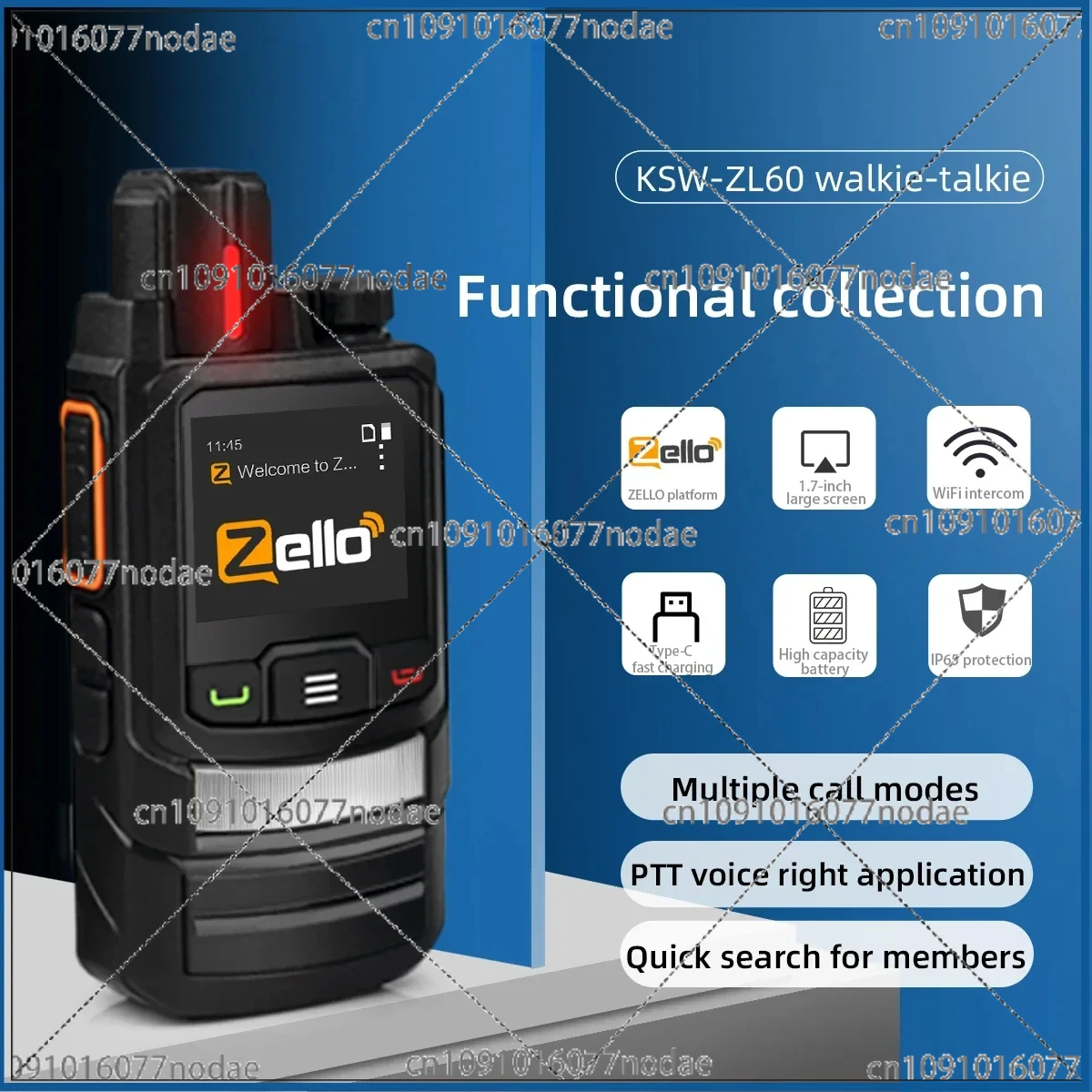 ZL60 Zello Ptt 4G LTE 3G GSM Mobile Network 2 Way Poc Radio WiFi GPS Intercom Long Range Android Sim Card Walkie Talkie