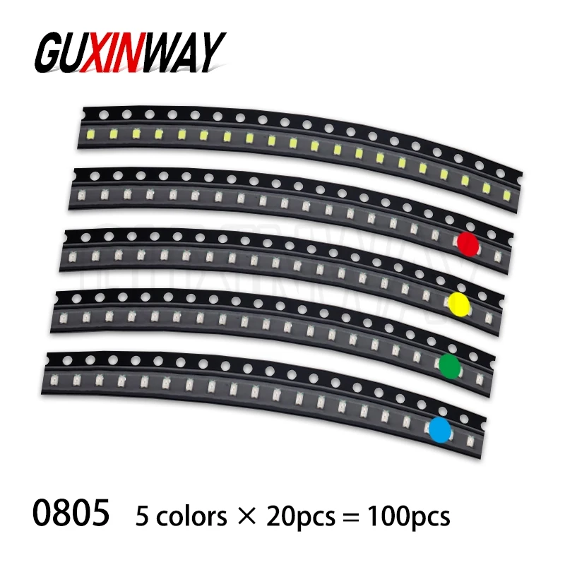 100 шт. 0603 0805 1206 3528 5730 5050 SMD светодиодный комплект светодиодов 5 цветов миниатюрный светодиод красный белый желтый зеленый синий