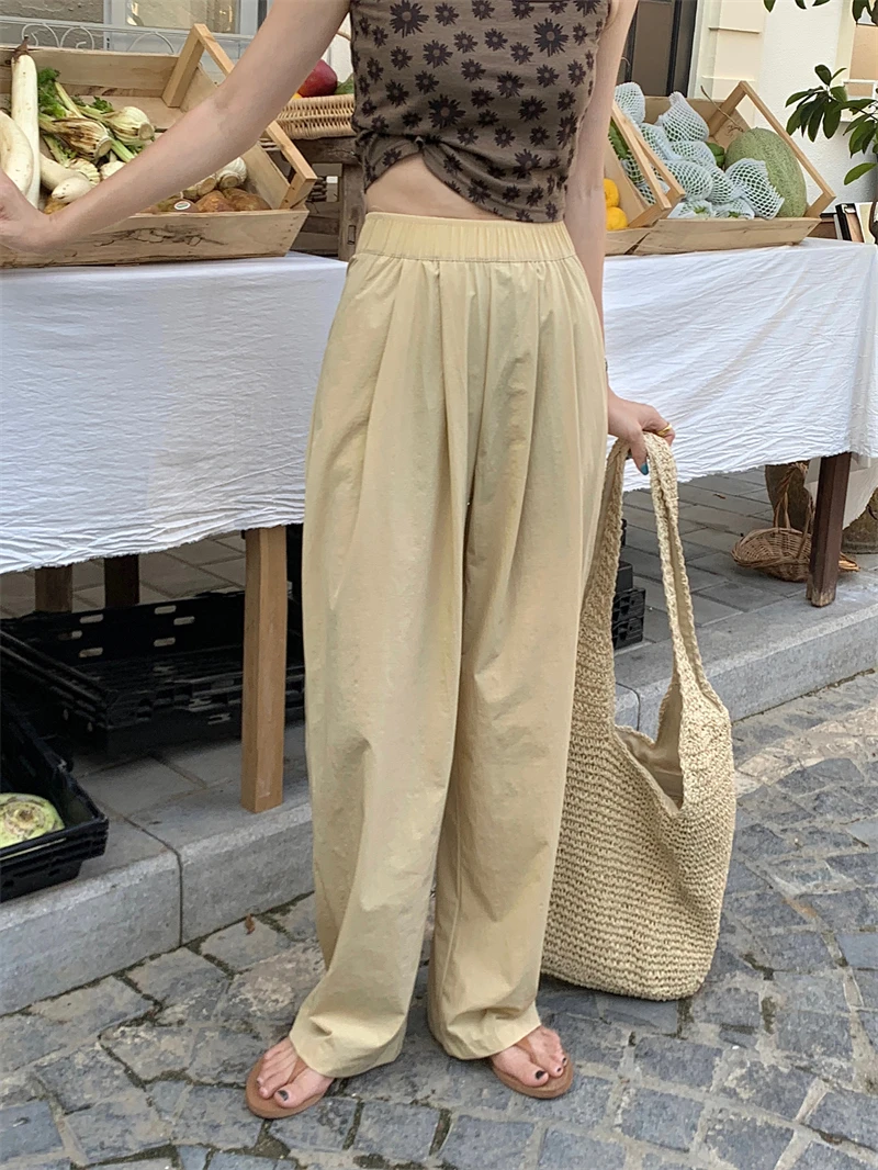 

Woman Slouchy Baggy Wide Leg Pants Women Bottoms Pants Girls Fashion High Waist Ice Silk Trousers Female Ladies Loose Clothes