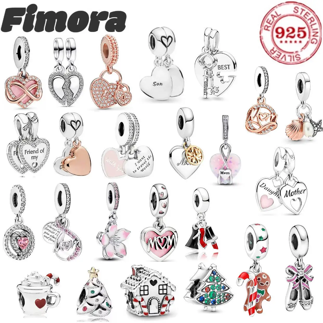 Image of Bestseller 925% Reines Silber Weihnachtsbaum Krümelmonster Doppelherz Eleganz Perle DIY Armband Damenschmuck Muttertagsgeschenk