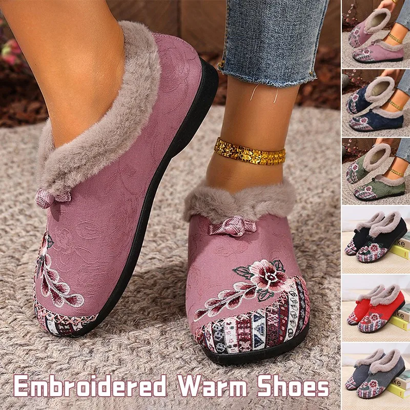 Botines bordados, Botas De nieve para Mujer, Botas cortas cálidas De invierno, zapatos De Mujer, Zapatillas De Mujer, zapatos De algodón, Botines para Mujer
