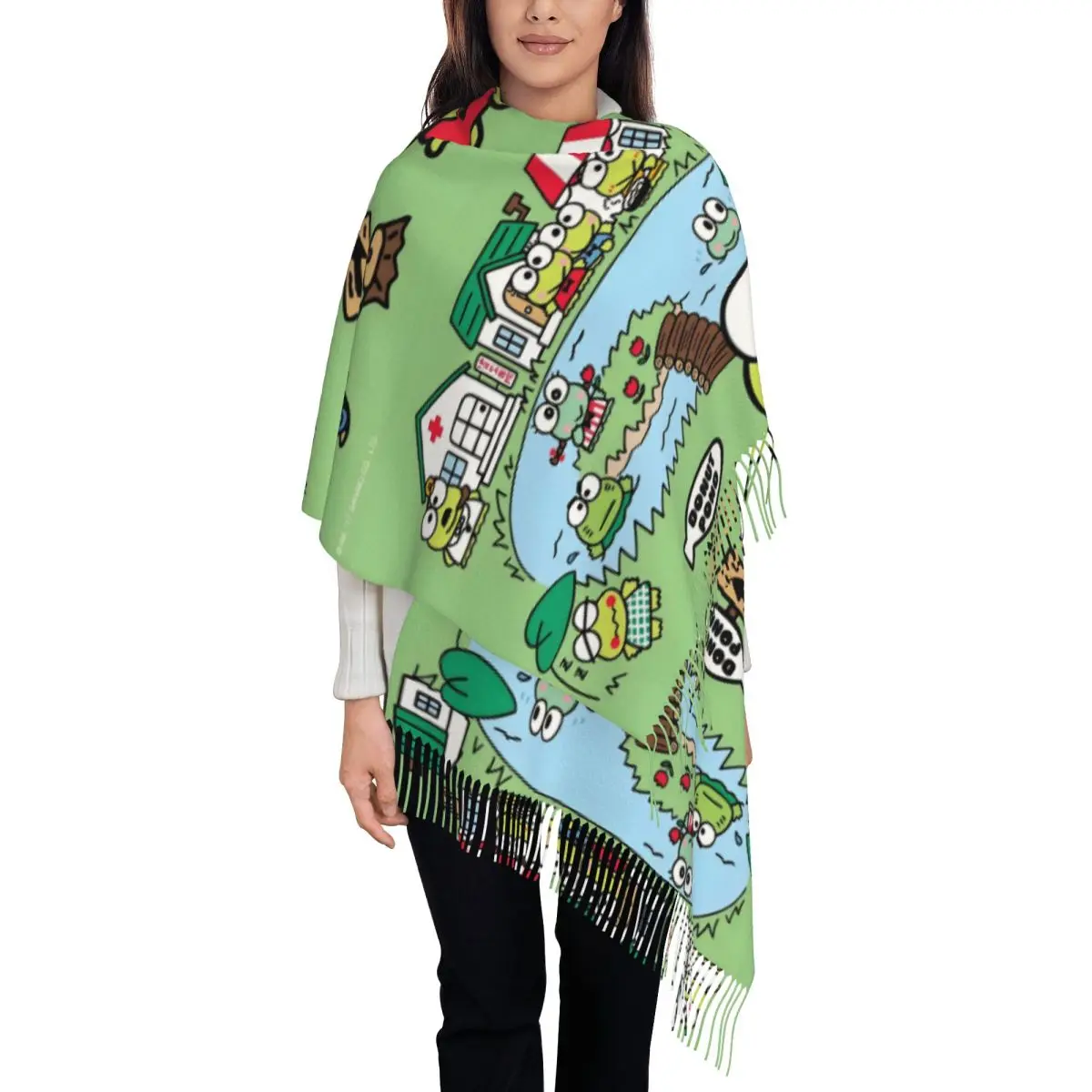 

Шарф с принтом аниме Sanrio Keroppi для женщин и мужчин, зима-осень, теплые шарфы, милые шали с лягушкой из мультфильма, накидки