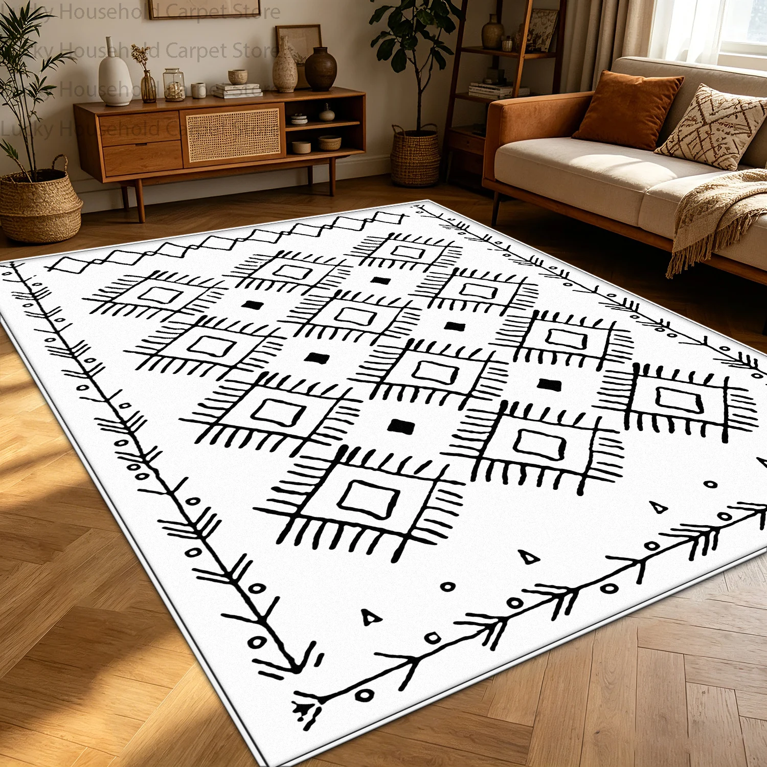 Geometric Neutral Tone Carpet for Living Room Home Decor Bedroom Bedside Large Rug Soft Non-slip Washable Sofa Lounge Floor Mats