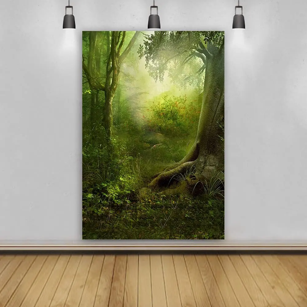 Jungle Forest Photography Backdrop Hazy Dreamy Ancient Trees Background Mysterious Rainforest Newborn Baby Shower Birthday Party