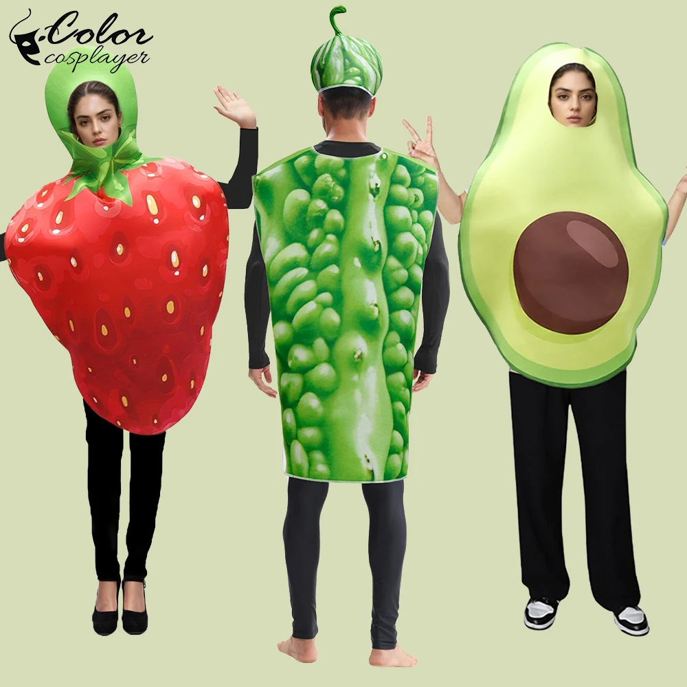 

Carnival Cospaly Costume Red Apple Tops Suit Fruit Salad Vegetables 3D Print Outfit Funny Banana Dress Up Purim Parade Wear