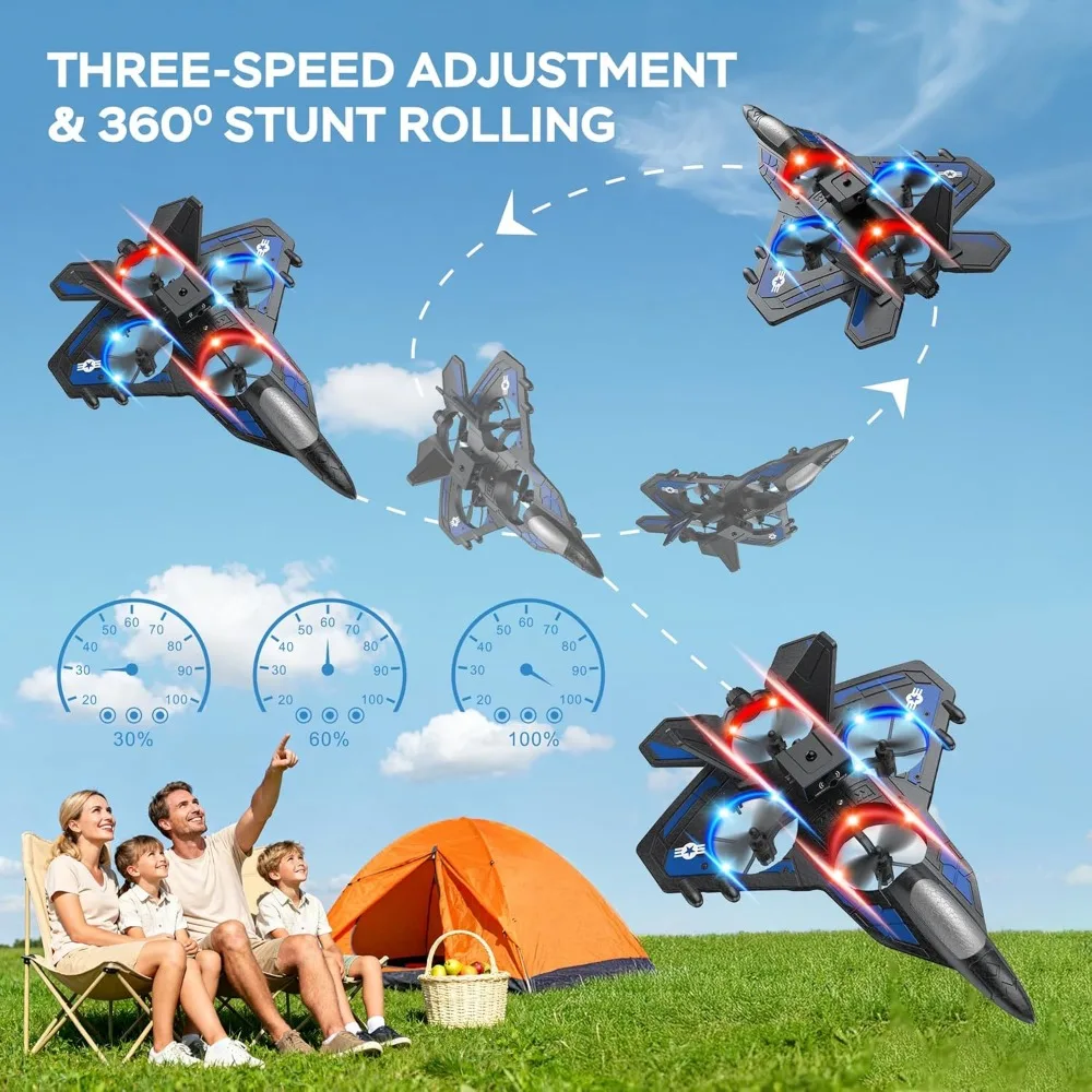 2.4GHz Remote Control LED Lighted Airplane with 360-Degree Stunts, 6-Axis Gyro, and Crash-Resistant Foam Construction for 40-Min