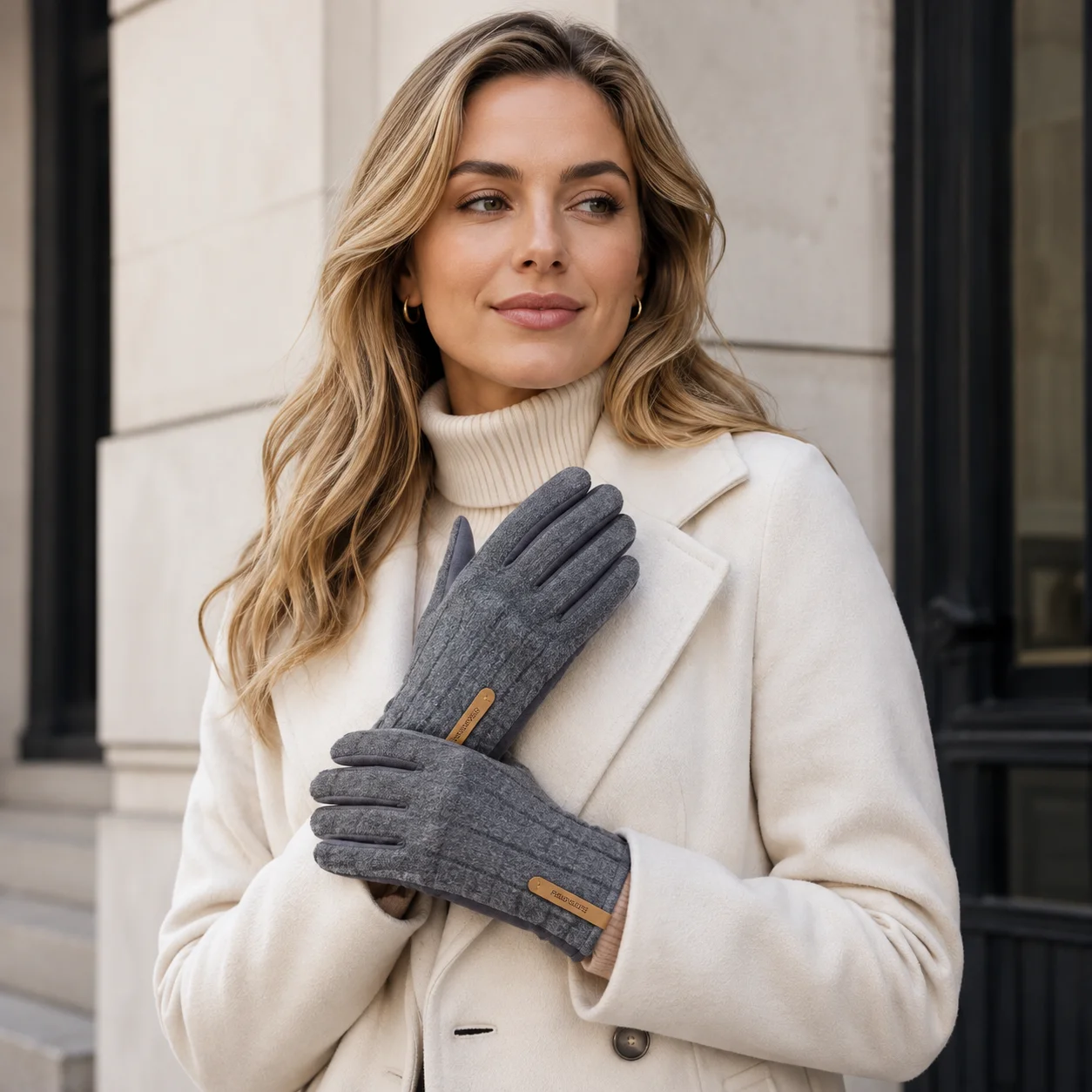 Womens Plaid Pattern Five Finger Winter Gloves, Fashion Warm Gloves For Winter Coat Matching And Romantic Outdoor Dating