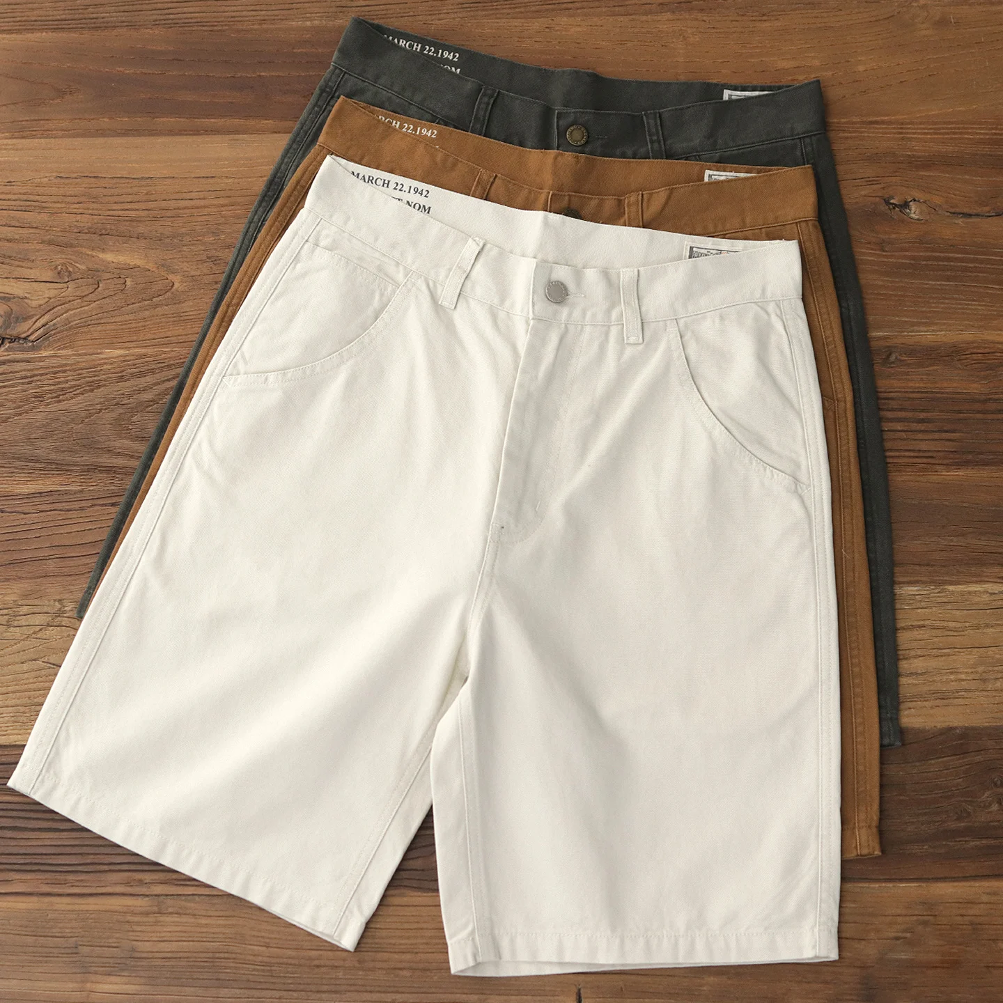2025 Summer New American Retro 12OZ Canvas Cargo Shorts Men's Simple 100% Cotton Washed Old Straight Loose Casual 5-point Pants
