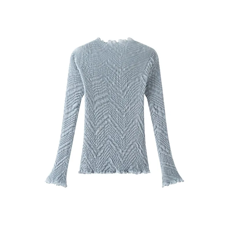 Miyake Pleated French Style Versatile Long Sleeve T-Shirt for Women 2026 New Casual Slim Fit Base Shirt Fashion Pleated Top