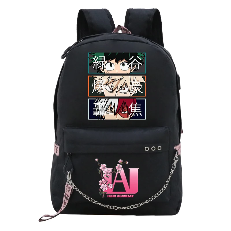 My Hero Academia Deku USB Backpack Fashion Bakugo Todoroki Cosplay Bookbag for School Boys Girls Fans Bag Mochila