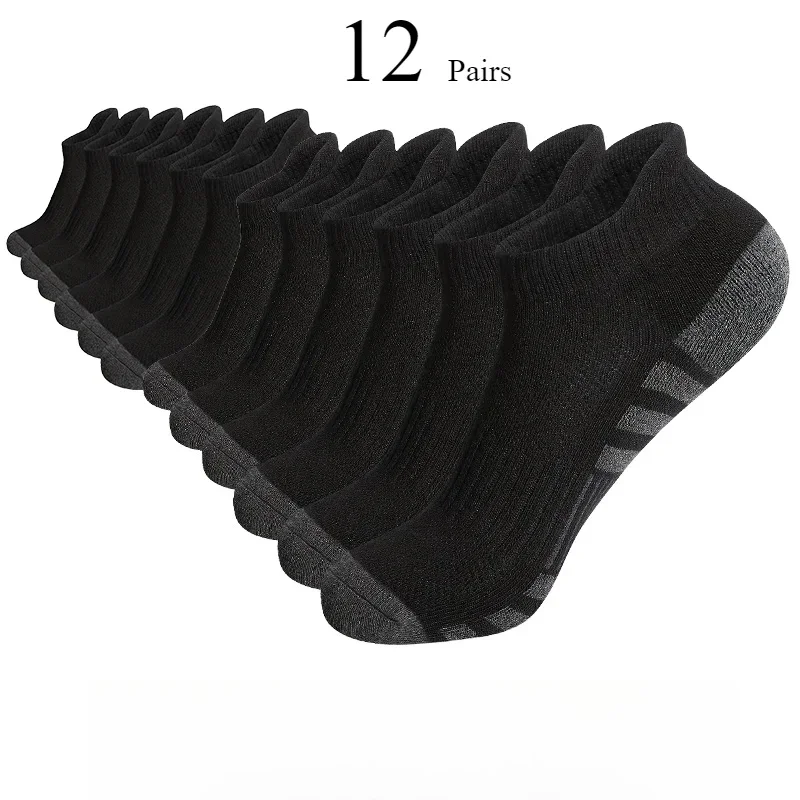 

12 Pairs Men's Mesh Breathable Sports Ear Lifting Socks All Season Solid Color Low Cut Casual Mans Short Tube Socks