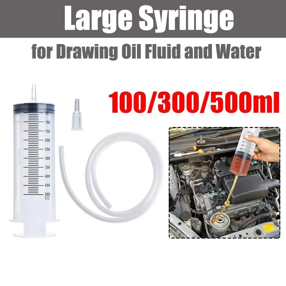 100/300/500ml Large Syringe with 100cm Tube Tip Adapter for Drawing Oil Fluid and Water Feeding Pets Liquid Refilling