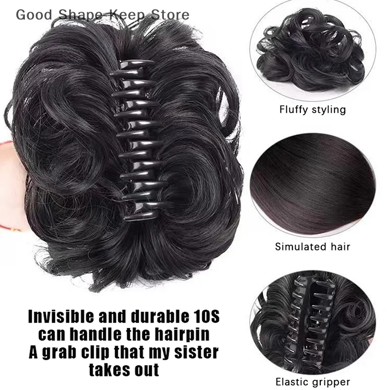 الألياف الاصطناعية المقاومة للحرارة مجعد الشعر المتموج فوضوي كعكة Chignon مخلب كليب ذيل حصان للنساء والفتيات حفل زفاف يومي