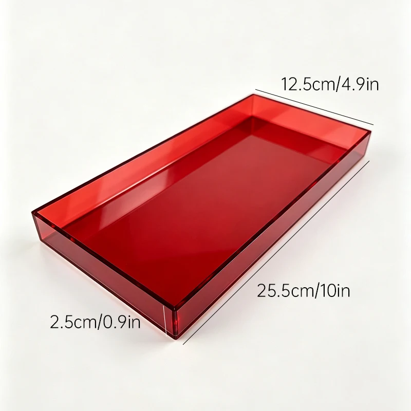 Multi-Color Acrylic Rectangular Storage Tray, Luxury Cosmetics and Perfume Display Tray, Home Desktop Decoration Tray, Thickened Acrylic Right-Angle Storage Tray, Transparent/Blue/Red/Yellow/Green Multiple Colors Available, Bathroom Vanity Key and Perfume Display Tray