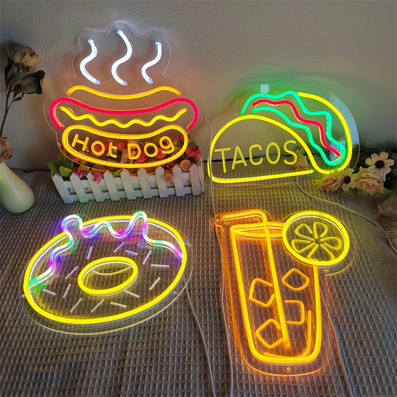 

USB 5V Lemon Tea Neon Sign Night Lights Watermelon Milk Bubble Tea Restaurant Cafe Decoration Wall Art Cute Neon Sign Light