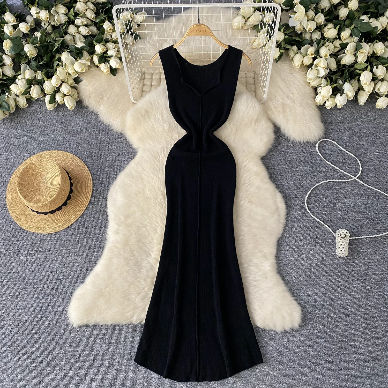 Sexy v neck Sleeveless Slim Knit Bodycon Dress Korean Fashion Chic  Party Vestidos Women Summer mermaid dresses