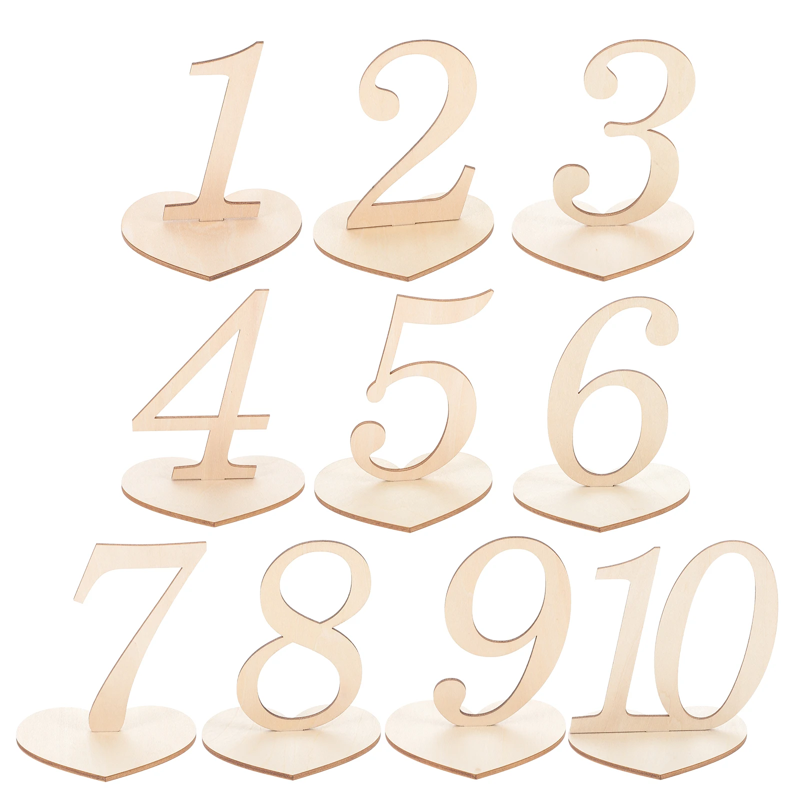 

10 Pcs Heart Shaped Digital Seat Cards Wooden Table Numbers Wedding Party Signs Restaurant Banquet Decor Stable Base
