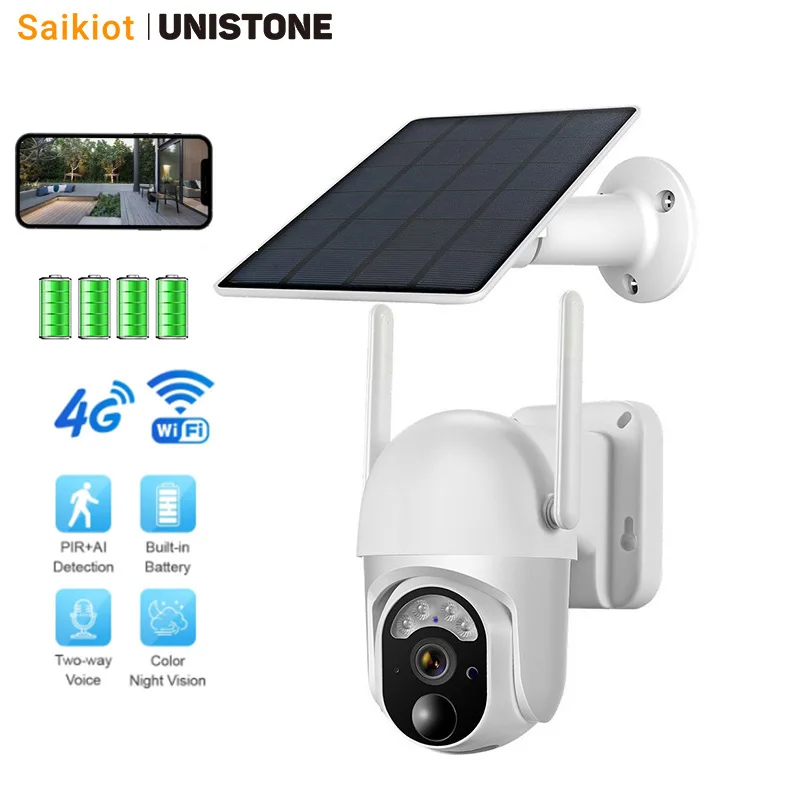 

Saikiot 3MP 4G WIFI Mini Solar Camera Solar Powered CCTV Security Surveillance System WIFI 4G GSM SIM Ubox Mini Solar PTZ Camera