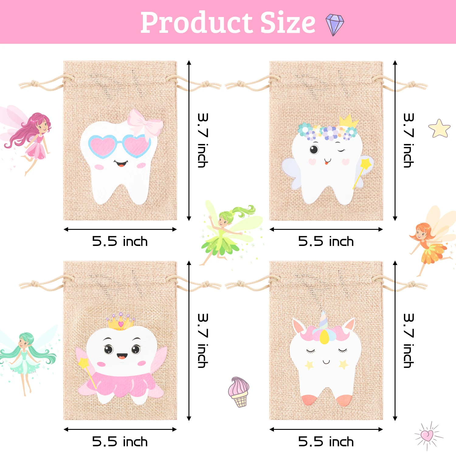 Baby teeth storage bag 4-piece memory storage box for baby replacement teeth Storage box for girls