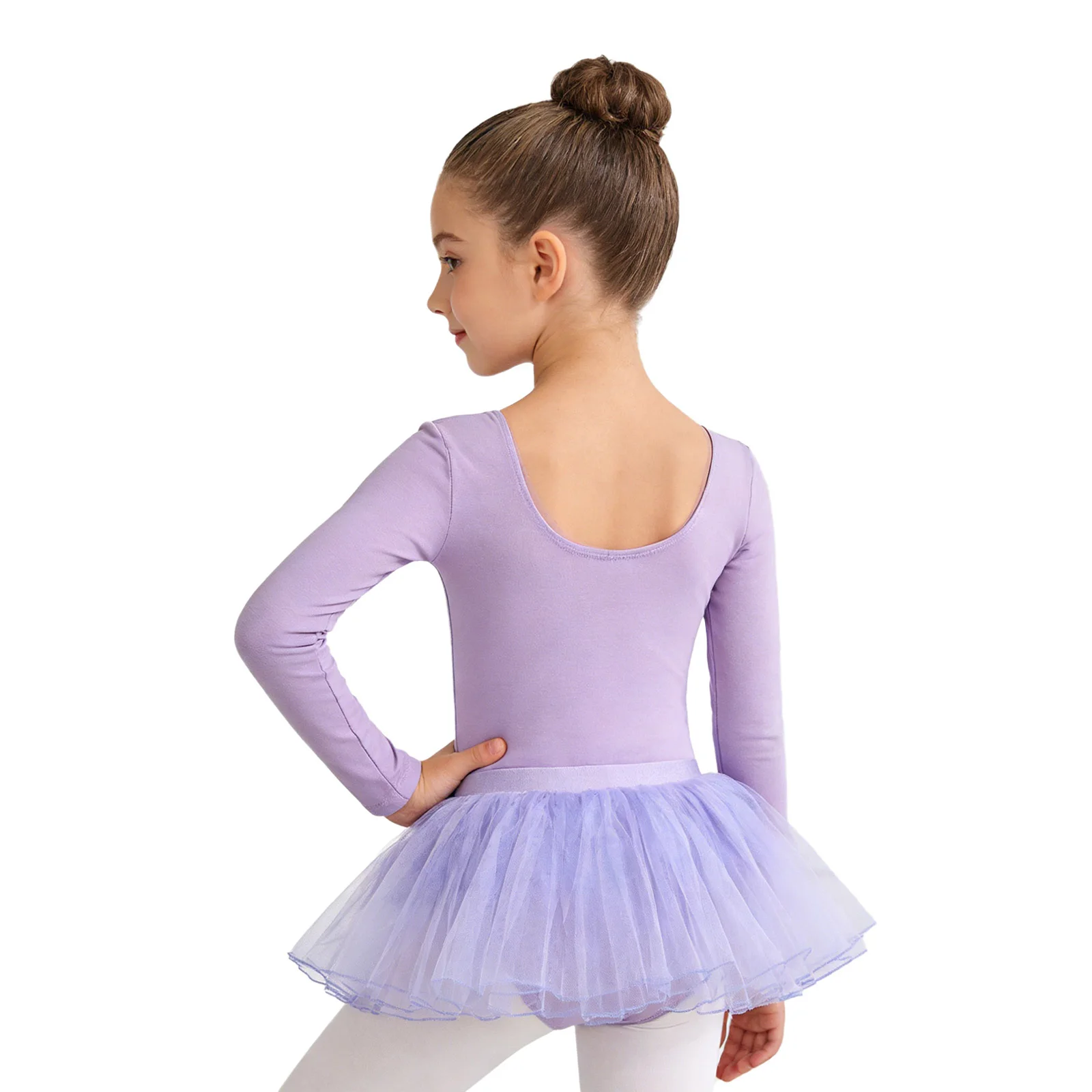 

Детские костюмы для девочек: туту-платье для танцев и балета, комплект для тренировок и выступлений, леотард с длинным рукавом, застежкой на кнопках и юбкой из фатина