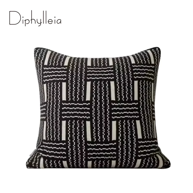 

Diphylleia Scotland Fair Isle Decorative Cushion Cover Modern Black And White Interweave Pattern Jaquard Luxury Pillowcase 50x50