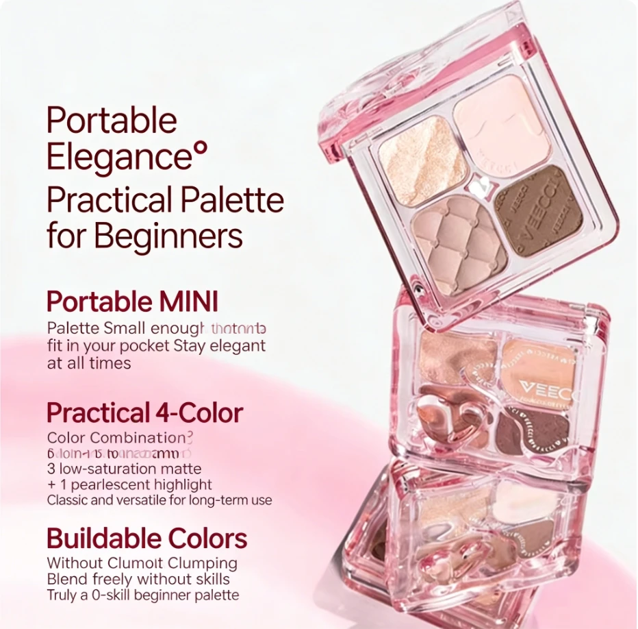 Paleta de Sombras Portátil VEECCI com Acabamento Matte e Perolado, Sombras Fáceis de Aplicar em Tons Terra, Rosa e Cinza