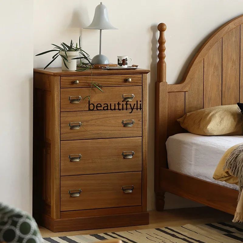 

A57 French retro solid wood chest cabinet teak bedroom locker living room entrance storage cabinet antique style