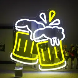 Beer Mug Cheers Neon Sign USB Power Dimmable LED Neon Light for Bar Pub Man Cave Beer Garden Patio Party Backyard BBQ Wall Decor