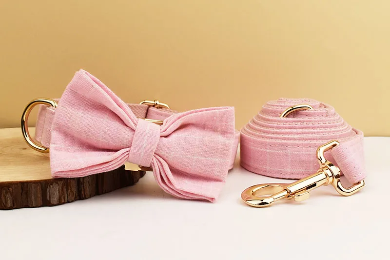 Kariertes Hundehalsband Designer mit Fliege Maßgefertigtes Hundezubehör Luxus-Haustierhalsband und Leinenset – Detail 10