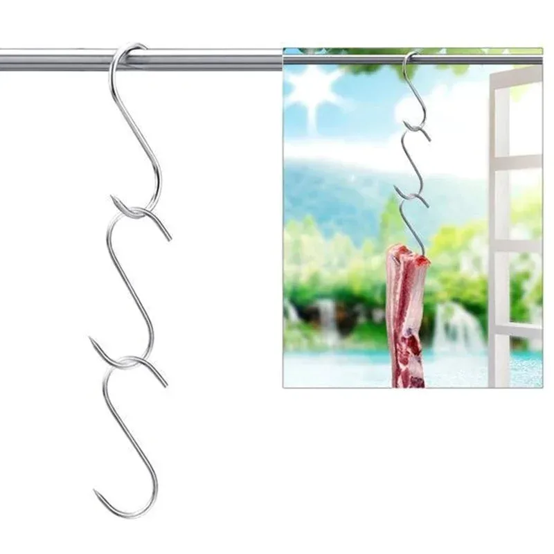 

Multi-functional Stainless Steel S Hooks with Pointed Tip Meat Hanger for Butcher Shop Kitchen Baking Home Storage Organization