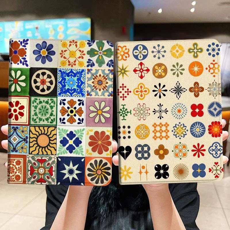 

Colorful Floral Ceramic Tiles Gift Tablet Case For Lenovo Xiaoxin Legion Pad Tab Pro GT Y700 Gen4 2 11 P11 M10 K10 3rd Plus Gen