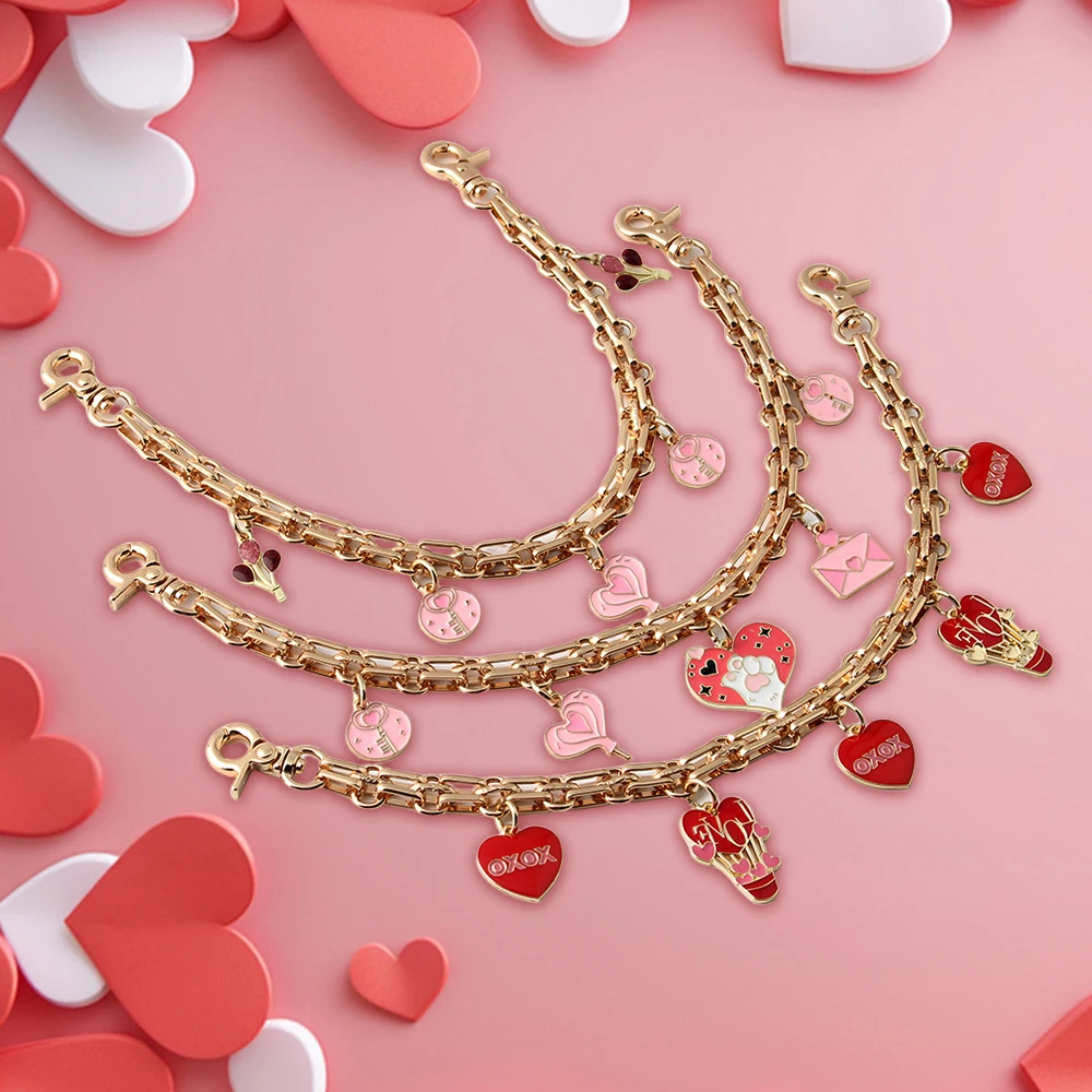 1PC 32cm Love Pink Sweet Cute Style Decorative Extension Chain Romantic Luxury Bag Shoulder Strap Chain Valentine's Day Gift