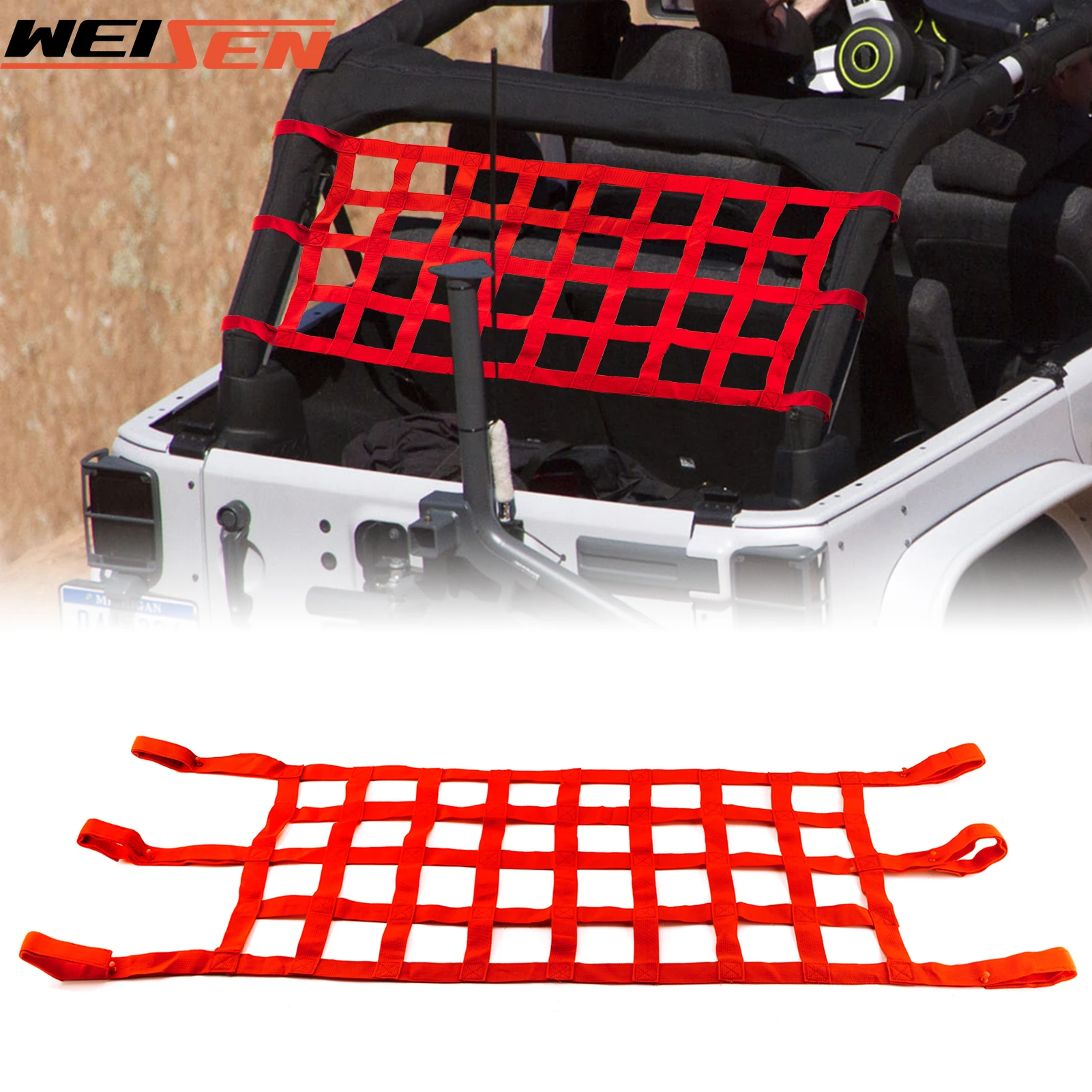 Für 1987-2024 Jeep Wrangler YJ TJ JK JL & Gladiator JT 2/4 Tür Aus Gepäcknetz/Mesh Gepäcknetz/Dachnetz Hängematte Autozubehör