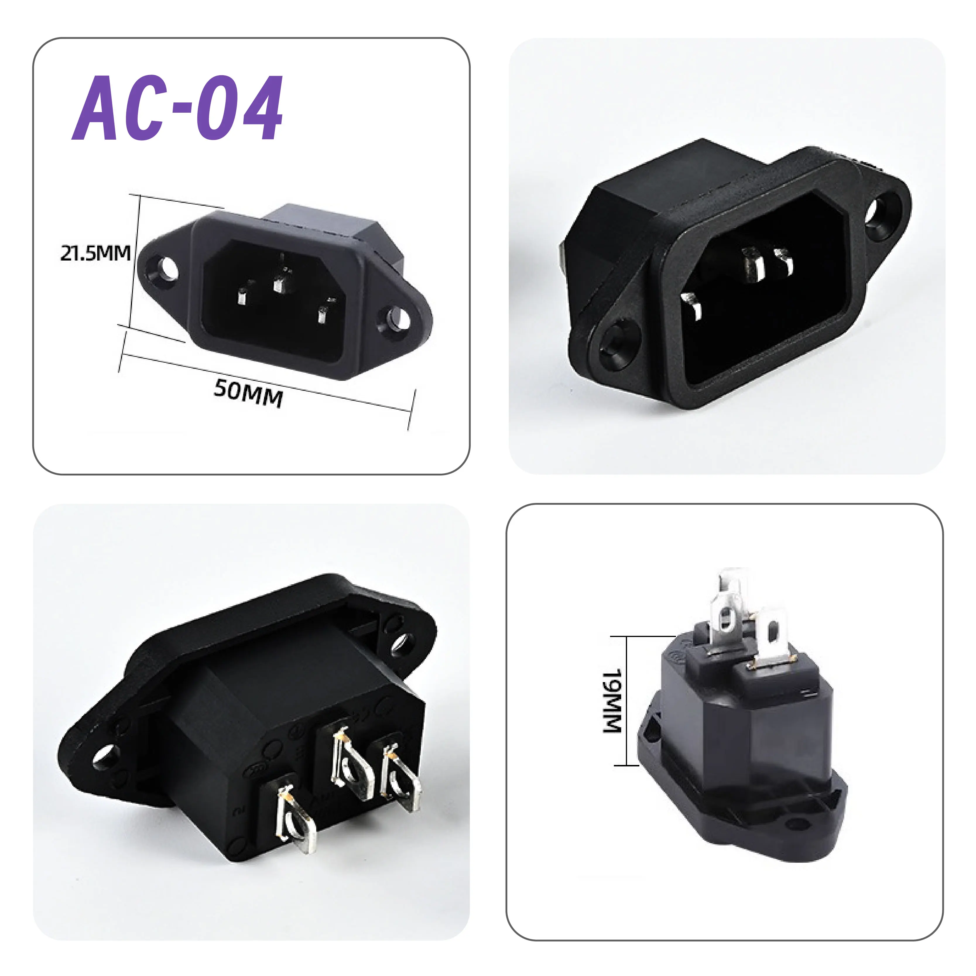 

AC-04 IEC Модуль впуска питания 3-контактная розетка для крепления на панели шасси 10A 250V Rewireable C13 C14