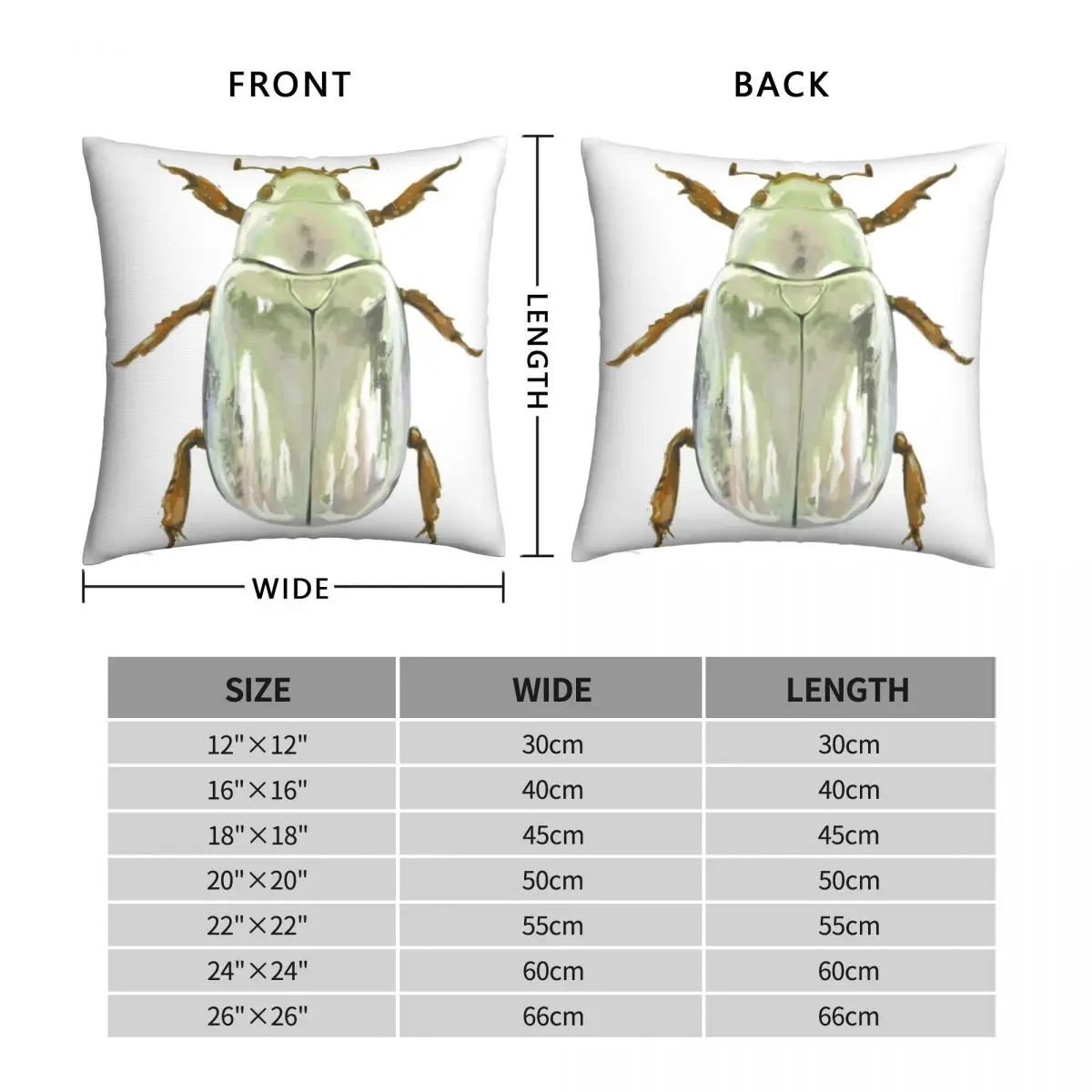 Green Beetle Pillowcase Polyester Linen Velvet Creative Zip Decor Pillow Case Home Cushion Cover