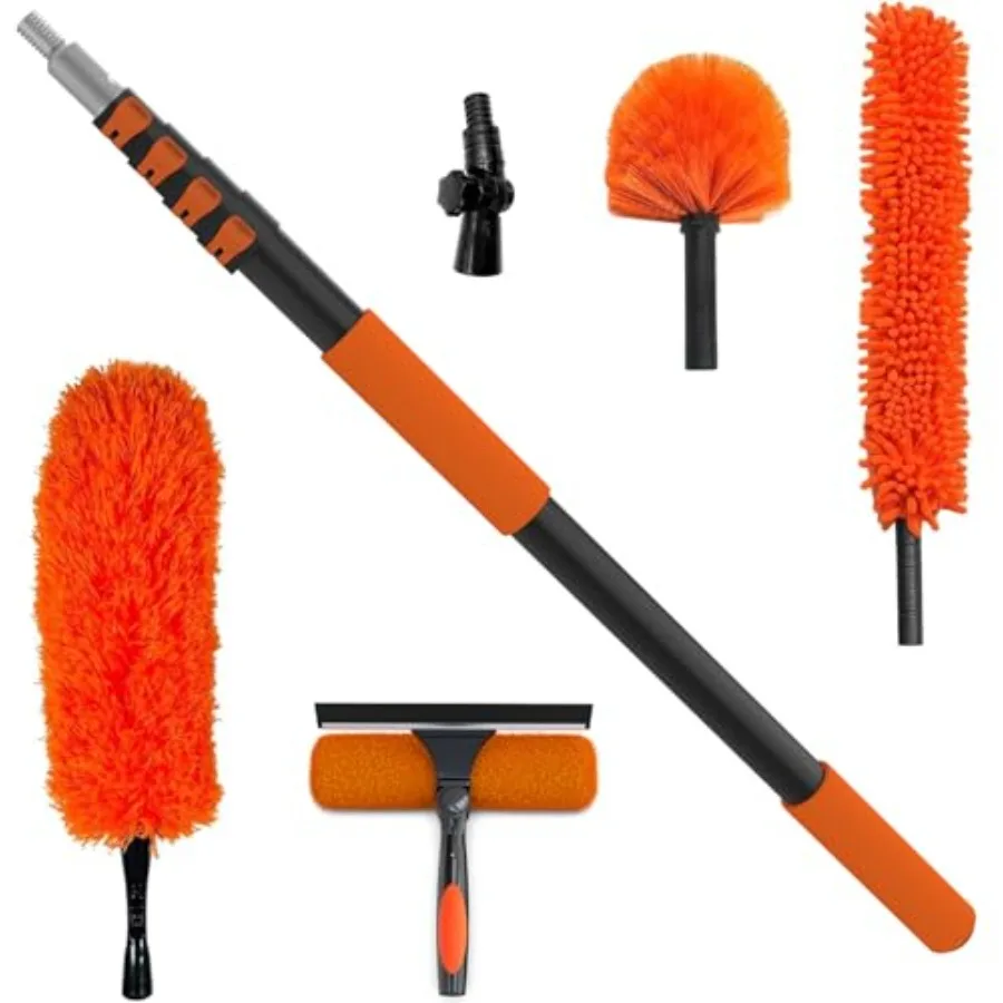 

26FT Reach Dusting Kit Long Duster with 5-20FT Extension Pole for High Ceilings Cobweb Duster Microfiber Duster Window Squeegee