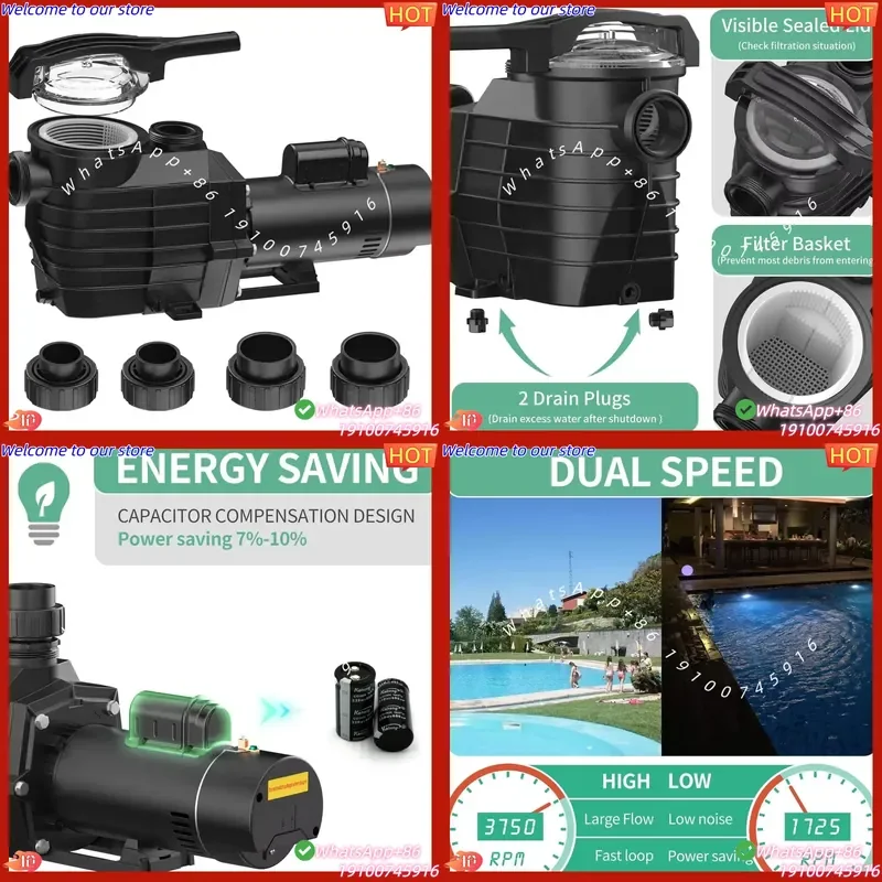 2026 JADE J20007E 2HP Dual Speed Pool Pump 230V 131GPM WEF 4.4 DoE ETL Low Noise IP54 2 Inch for Inground Pool Spa