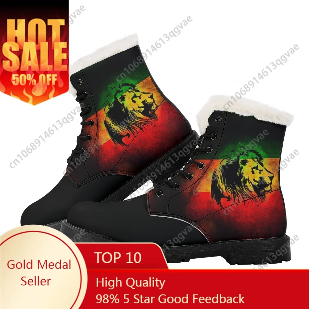 

Reggae Rastafarian Rasta Rastafari Lion Of Judah Plush Boots Mens Womens Teenager Shoes Casual Boot High Quality Custom Shoe